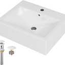Bathroom Vessel Sink, Wall Mount 20.5 Rectangle Floating Ceramic Basin for Small Bathroom with Pop-up Darin/Overflow, Modern White, Countertop