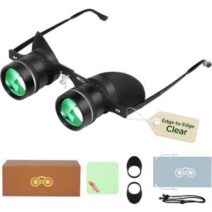 BIJIA 3X Hands-Free Binocular Opera Glasses, for Concerts, Theater, Opera, Sports Events, Travel, Museum, Wildlife Close Viewing and Fishing, Clear Edge-to-Edge Optics, Adjustable Focus (Green Film)