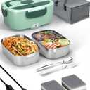 Sitlais Heated Lunch Box for Men&Women - 80W Electric Lunch Box for Adults with Dual 1.5L 304 Stainless Steel Containers Fast Heating Portable Food Warmer for Car&Truck Travel lonchera electrica