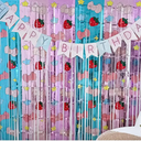 Pack Of 3 Pink Bow Birthday Decorations | 3.3x6.6ft Tinsel Fringe Backdrop with Banner 3 Pack Party Supplies for Girls Theme Party | Blue & Pink Foil Streamers