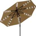 AreShark 9FT Patio Umbrella with Solar Lights, 32 Lighted Pool Umbrella w/Tilt and Crank, Outdoor Market Solar Umbrellas for Garden, Deck, Backyard, Pool and Beach, Khaki
