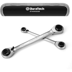 DURATECH 4-in-1 Reversible Ratcheting Box Wrench Set, Double Box End, SAE, 2-Piece, 5/16, 3/8, 7/16, 1/2 & 9/16, 5/8, 11/16, 3/4-Inch, CR-V Steel, Mirror Polished, with Rolling Pouch