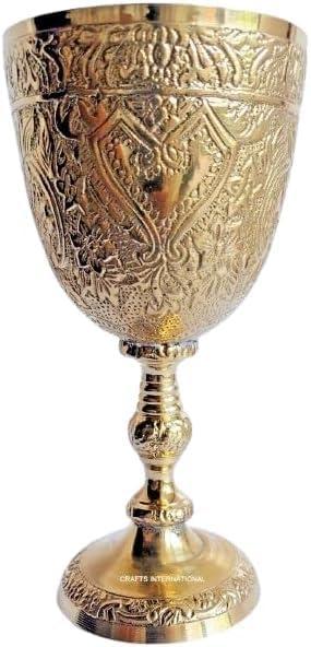 V19 Elegant 9-Inch Gold-Plated Brass Goblet Handmade Royal Kings Chalice Vintage Metal Champagne & Glasses Decorative Drinkware for Home Bar, Parties (Without Box, 6 Inch) (0.1 Ounces)