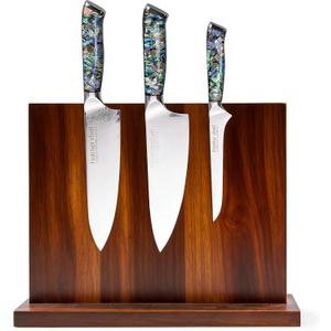 Magnetic Knife Block - Acacia Wood Strong Magnetic Knife Holder, Secure Knife Storage Organizer | Space Saving for Kitchen Knives & Chef Tools (Brown)