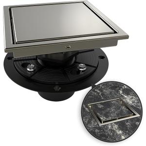 WEBANG 6 Inch Square Shower Drain Nickel Floor Drain with Flange Reversible 2-in-1 Cover Tile Insert Grate Removable SUS304 Stainless Steel CUPC Certified Brushed Nickel