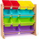 Humble Crew Kids Toy Storage Organizer with 12 Plastic Bins, Natural Wood/Rainbow  Removable Bins for Playroom, Bedroom, Toddler Furniture for Boys and Girls Ages
