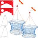 Windyun 2 Sets Crab Trap Bait Wire Grid Bottom Crab Nets Foldable Fishing Net Hand Casting Cage with Harness and Bait Clip, 24 x 20 x 12 Inch