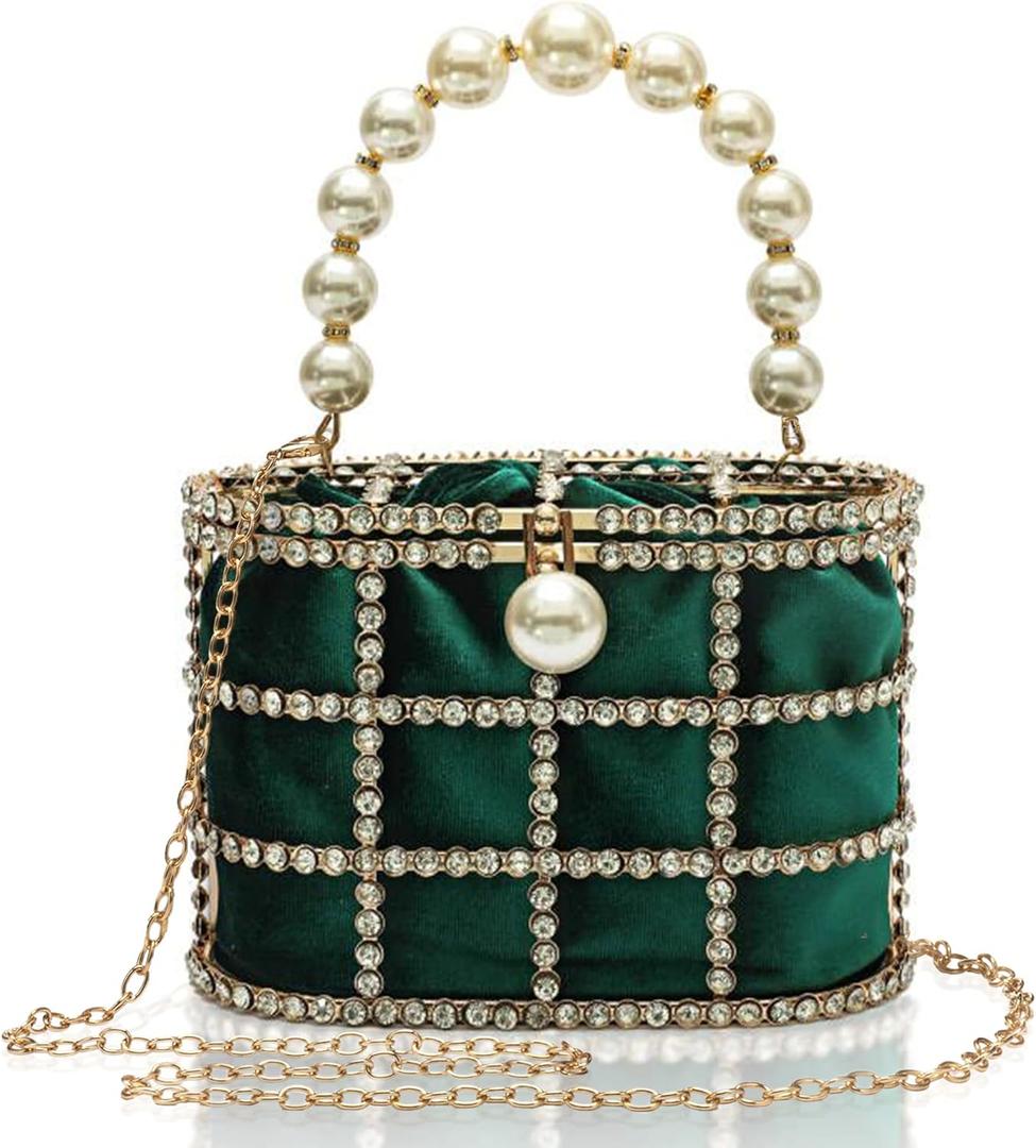 CARIEDO Evening Handbag Women Clutch Purses with Pearl Diamonds for Wedding Prom Birthday Party Dinner Accessories | with Pearl Diamonds, for Wedding, Prom, Birthday Party, Dinner, Accessories (Green)