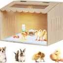 Wooden Chicken Brooder Box Kit with Heating Lamp, Thermometer, Food & Water Feeders, 15.7x11.8x11.8 Inch, Complete Small Pet Nursery Set with Ventilation, Digital Temperature Control