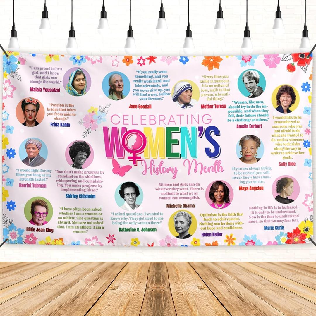 Womens History Month Banner International Womens Day Backdrop Sign Famous Women in History Decor Women's Month Decorations for Home Party