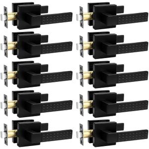 Probrico Matt Black Passage Interior Door Handle Without Keys, Square Heavy Duty Knobs for Hall and Closet Doors, Non-Slip Grip Levers for Right/Left Handed Doors, 10 Pack