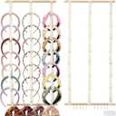 3 PCS Headband Holder Organizer for Girls, Hanging Hairband Storage, White Hairband Display with Wooden Stick, 10 S-Shaped Hooks & Adhesive Hook, Hair Accessories Organizer for Bedroom, College Dorm