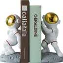 Space Theme Bookends for Shelves, Astronaut Moon Book Ends for Kids Room, Decorative Planet Book Stoppers to Hold Books Heavy Duty, Unique Boys and Girls Gift (Gray)