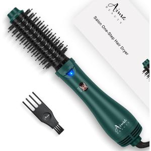 Aima Beauty Hair Dryer Brush, One Step Hair Dryer & Volumizing Hot Air Brush, 3 Heat/Speed Settings, Advanced Ionic Technology, Ceramic Coating, Nylon Pins & Tufted Bristles, Dark Green, 1000W, 125V (1.26"/ 32mm Round Barrel)