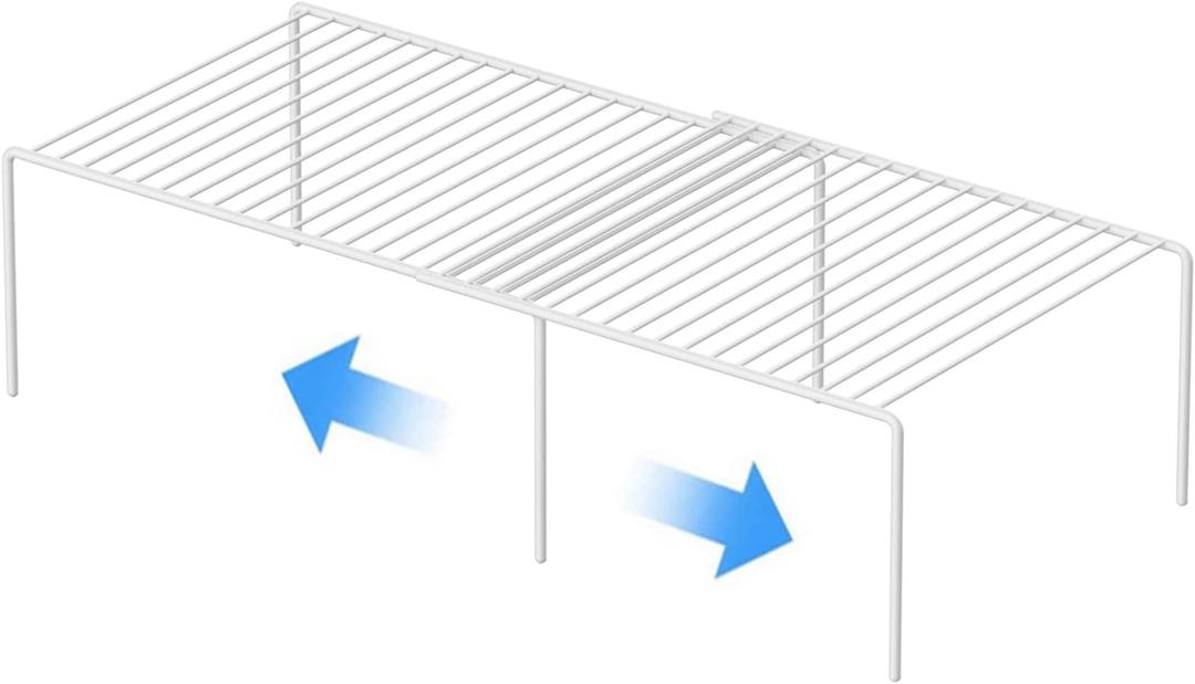 Expandable Kitchen Cabinet Shelf Organizers, Heavy Duty Adjustable Counter Organizer Metal Wire Spice Rack, Freezer Storage Shelf for Cabinets, Pantry, Bathroom, Fridge, White