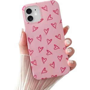 2 x Skyseaco for iPhone 12 Case Cute Love Heart Design Aesthetic Pattern Phone Case for Women Girls Soft Slim TPU Shockproof Phone Cover, Pink