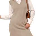 Wenrine Womens Sleeveless Sweater Vest Dress Casual Chunky Knit V Neck Loose Slit Fall Tank Midi Dresses Light Khaki, 