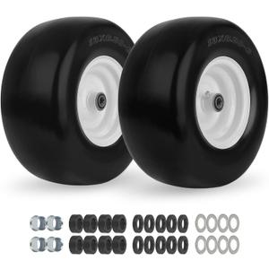 GICOOL 2-Pack 13x6.50-6 Flat Free Lawn Mower Tire and Wheel Assembly, 13" Smooth Tread Solid PU Tire with 3/4" or 5/8" Bearing, 4"-6.5" Adjustable Centered Hub for Lawn Mowers & Garden Tractors