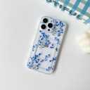 2 x NITITOP Compatible with iPhone 16 Pro Case with Card Holder Clear Cute Floral Flowers Branch for Women Girls Soft TPU Wallet Shockproof Protective Cover - Blue