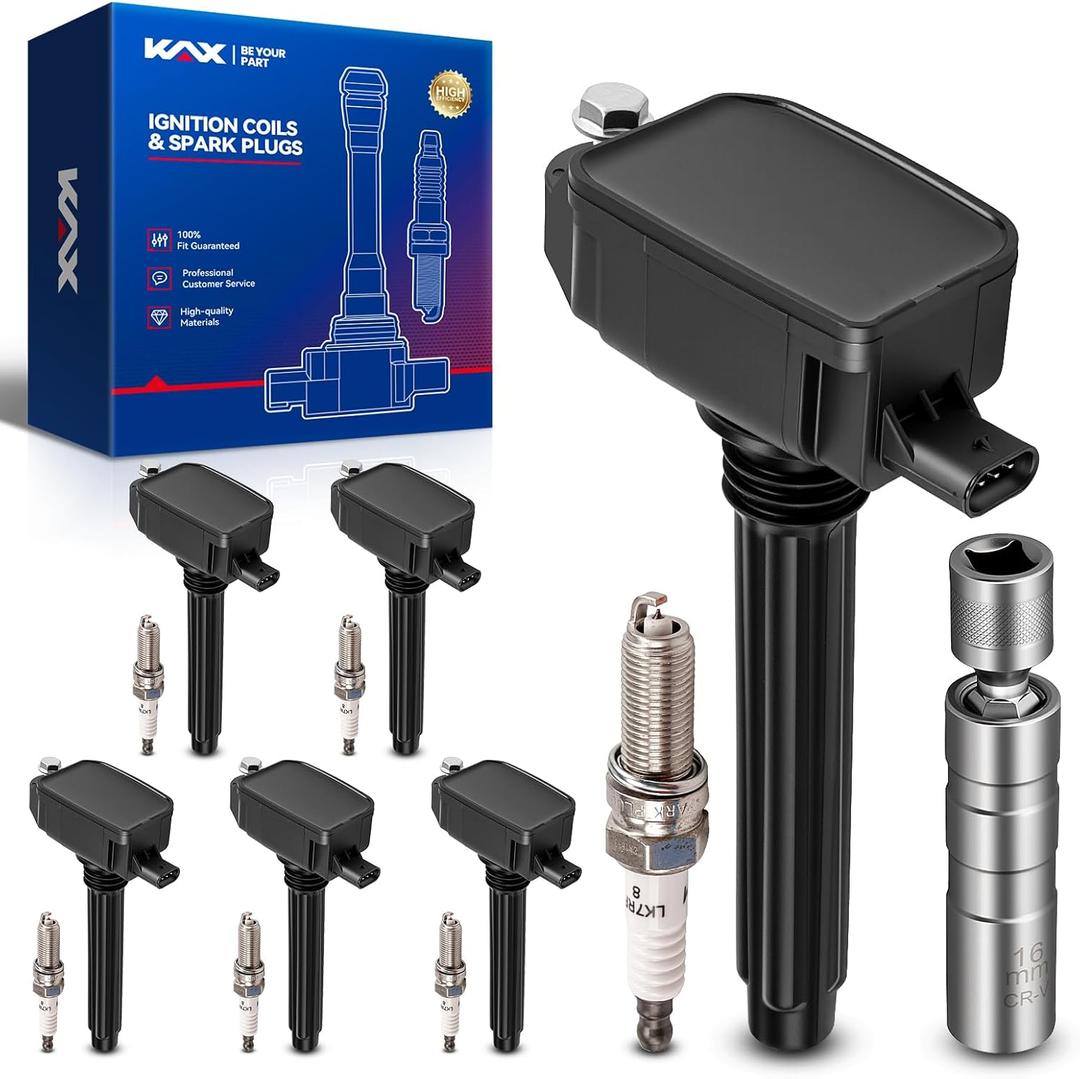 KAX Set of 6 Ignition Coil Pack & Iridium Spark Plugs w/Tool for Grand Cherokee 2016-2018, Pacifica 2017-2018, Wrangler 2018,Durango 2016-2018, 1500 Classic 2021, 3.6L UF807