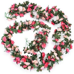 Syhonic 4pcs Artificial Flower Garland Fake Rose Vines Pink Rose Hanging Garland Silk Flower Ivy for Home Wedding Hotel Office Garden Arch Craft Art Dcor 8.2ft / pcs