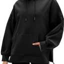 Fisoew Women's Hoodies Oversized Sweatshirts Casual Long Sleeve Side Slit Pullover Tops Fall Winter Outfits with Pocket (Black, XL)