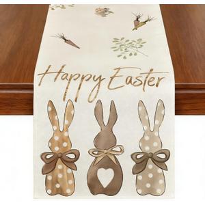Carrots Rabbit Bunny Happy Easter Table Runner, 13 x 72 Inch, Spring Summer Seasonal Holiday Kitchen Dining Table Decoration for Indoor Outdoor Home Party Decor (Gray Rabbit)