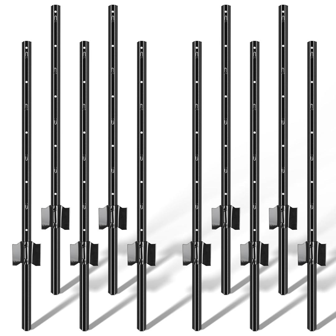 Metal Fence Post 3 Feet Pack of 10, T Post for Wire Fencing, U Post for Temporary Fencing, Garden Wire Mesh and Signs, Small Pet Enclosure