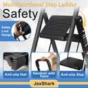 3 Step Ladder Folding Step Stool with Handrail | 500LBS Capacity Sturdy Carbon Steel Frame Anti-Slip Pedal & Feet Portable for Home Kitchen Garage Bathroom (black-3step)