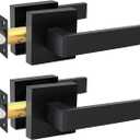KAMOTA Passage Door Levers, 2 Pack Black Heavy-Duty Keyless Door Handles, Square Non-Locking Door Knobs, Right and Left Handed for Closets, Hallways and Conference Rooms