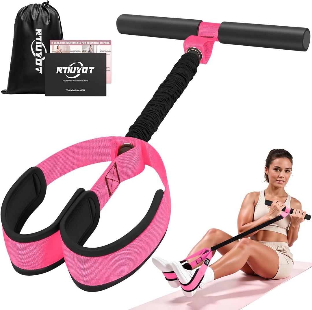 2026 Upgraded Durable Pedal Resistance Band with Handle, Thickened Latex Tubes and Soft Foam Fabric Foot Pedal, Sit Up Exercise Equipment for Abdomen, Waist, Arm, Core/ABS, Leg, Physical Therapy (1-Pink)