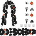 Black Halloween Garland - 2X 6.6FT Black Maple Leaf Vine Fall Garland, Halloween Decoration for Fireplace Mantel, Stairs, Wall, Home and Party Decor