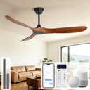 Sofucor 60 Inch Smart Wood Ceiling Fan No Light, Alexa/App/Remote Control, 60 Inch MAX