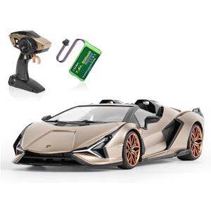 MIEBELY Lamborghini Remote Control Car, 1:16 Scale Lambo Toy Car 7.4V 500mAh Officially Licensed 12Km/h Rc Cars with Led Light 2.4Ghz Model Car for Adults Boys Girls Birthday Ideas Gift (Champagne)