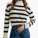 MakeMeChic Women's Striped Sweaters Mock Neck Long Sleeve Knitted Pullover Fall Winter Sweater, Medium