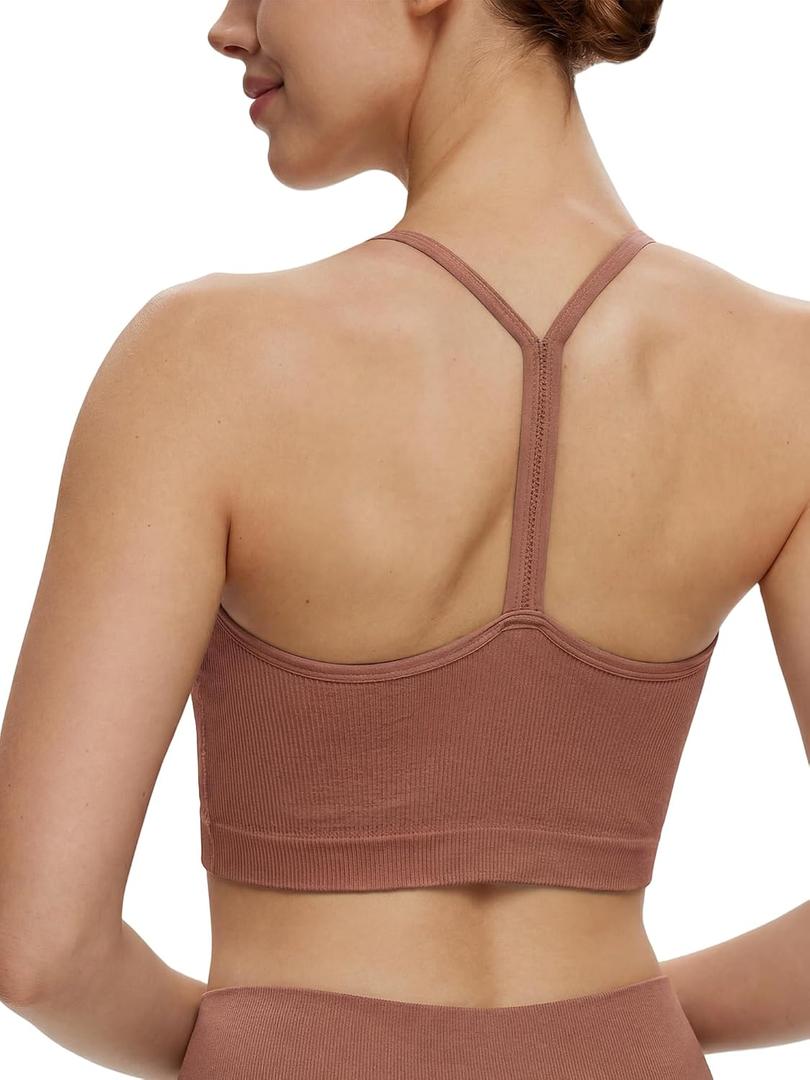NANJI Seamless Sports Bra for Women - Padded Racerback Y Bra Low Impact Removable Pad for Fitness Gym Yoga Workout Top (M)