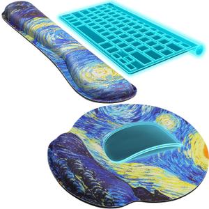 KTRIO Ergonomic Keyboard Wrist Rest and Mouse Pad with Wrist Rest Set, Memory Foam Wrist Support for Typing, Gaming, Office and Home Use, Starry Night