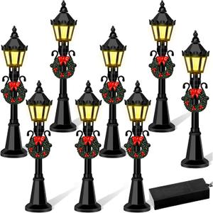 Christmas Mini Street Light Models, 4 Pcs Mini Street Lamp Dollhouse Streetlight Models, Miniature Christmas Village Pathway Lantern Post for DIY Micro Landscape Fairy Garden Accessories