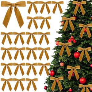 4 x 24pcs Christmas Tree Topper Bows 4.5x4.5 Inch Velvet Xmas Wreath Bows Ribbon Hanging Ornament for Christmas Holiday Home Outdoor Indoor Party Garland Crafts Decoration(Coffee)