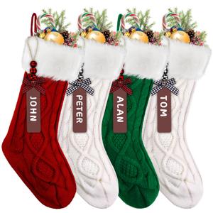 XIMISHOP 6PACK Christmas Stockings,18Inches Large Cable Knitted Stocking Personalized Xmas Hanging Stocking Decorations with Name Tags for Holiday Christmas Party Family Decor, Green Red White