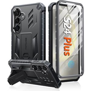 FNTCASE for Samsung Galaxy S24-Plus Case: Military Grade Phone Case with Kickstand | Built-in Screen Protector Protective Rugged Shockproof Durable Drop Proof Phone Cover for Galaxy S24 Plus 5G Black