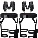 Kathfly 2 Pieces Women's Multi Strap Garter and One Pair of Leather Gloves Black Pocket Utility Belt Costume Accessory Adjustable Leg Straps for Halloween Party