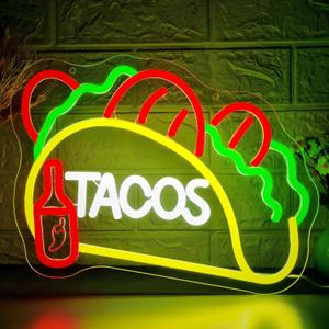 Tacos Neon Sign for Wall Decor Dimmable Tacos Neon Light for Man Cave Led Burrito Food Sign for Mexican Restaurant Tequila Bar Party Taco Tuesday Decor Birthday Gifts Size12.9 * 10.7In(WZCP260) (Red+Green-A)