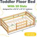 Toddler Bed with Rails | Low Montessori Floor Bed Frame for Kids | Standard Crib Size Wooden Frame for Independent Toddlers 1-3 - Varnished