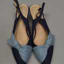 Coutgo Womens Bow Heels Slingback Pumps Low Kitten Heels Closed Pointed Toe Sandals Denim Dress Shoes Size: 7.5