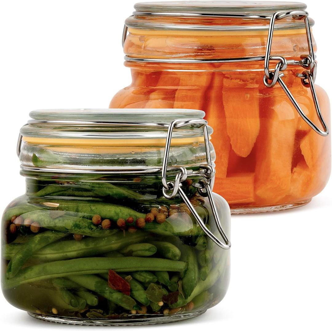 Glass Jars with Lids 16 oz Food Storage Jars with Airtight Lids Leak Proof Glass Canisters Kitchen Jars [Set of 2]