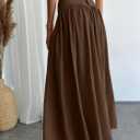 Milumia Women's Pleated Flowy Long Skirts High Waist Maxi Skirt with Pocket (Brown, M)