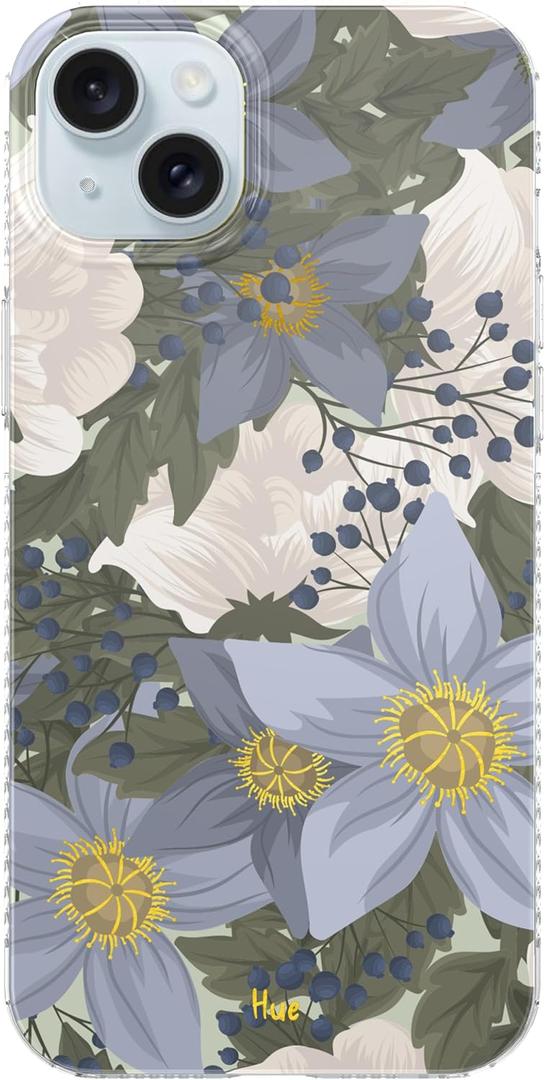 LONLI Hue - for iPhone 15 Case [Compatible with Magsafe] - Blue Flower Phone Case - [360 Shock-Absorbent Bumper] - Cute, Unique and Aesthetic Phone Cover for Girls and Women (Sapphire Bloom)
