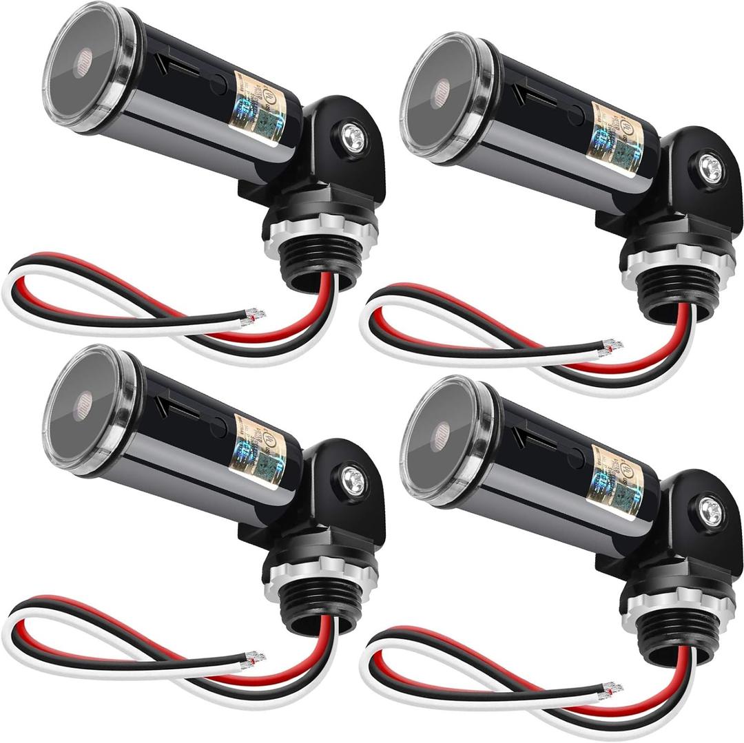 4 Pack Dusk to Dawn Sensor for Outdoor Lighting, 120-277V Photoelectric Switch, UL Listed Photocell Light Sensor Hardwired, IP65 Photocell with Swivel Mount for Most Outdoor Lighting Fixtures