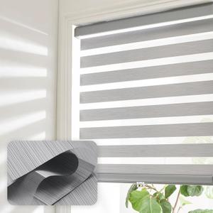 Cordless Zebra Blinds for Windows Shade Dual Layer Free-Stop Light Filtering Roller Blinds Thermal Insulated Privacy Protection, Inside or Outside Mount(Light Grey,44''W x 72''H)